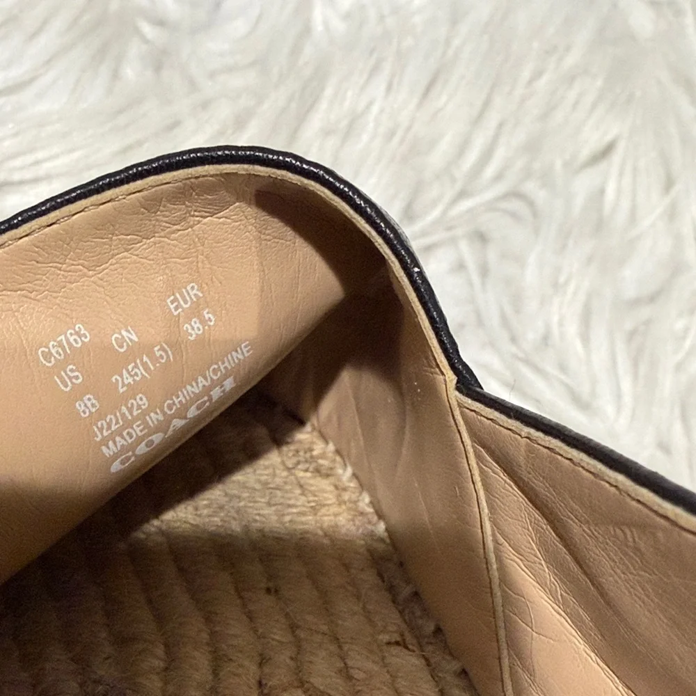 COACH Carley espadrille in black leather w perforated signature logo pattern